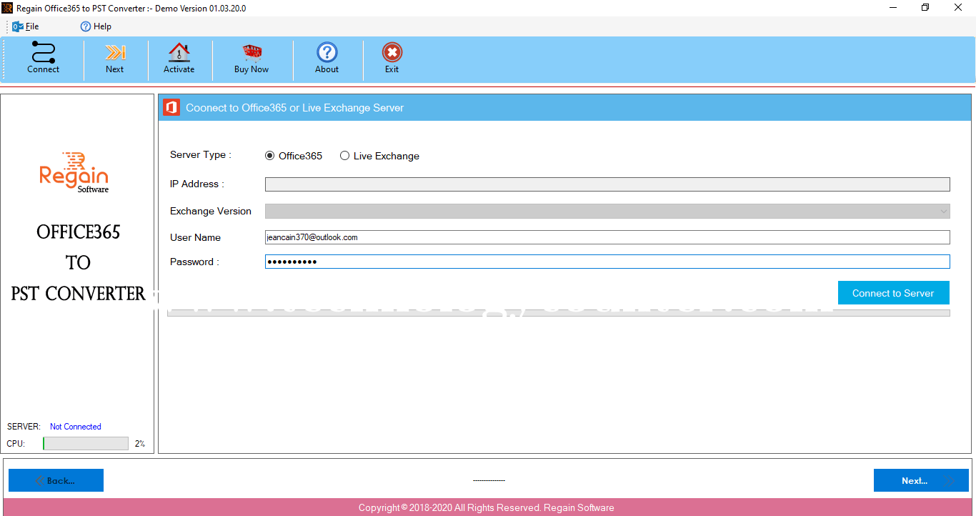 Regain Office 365 to PST Converter Screenshots